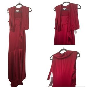 Badgley Mischka Dress NWT Crimson Red Maxi Silk Formal High Low Prom Size 2